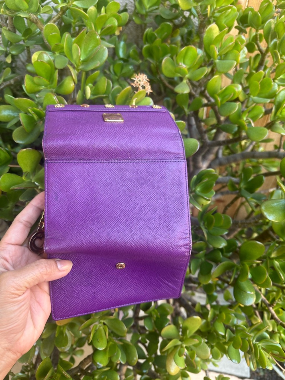 MCM Purple Saffiano Leather Logo Plaque Wallet with Gold Studs - Picture 5 of 12